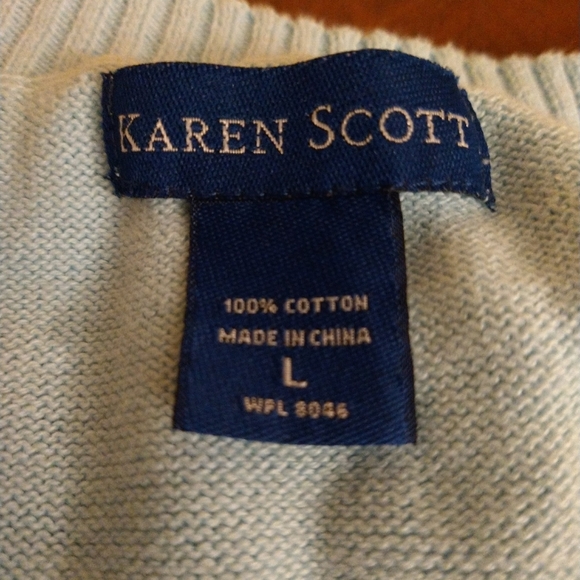 Karen Scott light blue v-neck sweater, size Large - Picture 4 of 5